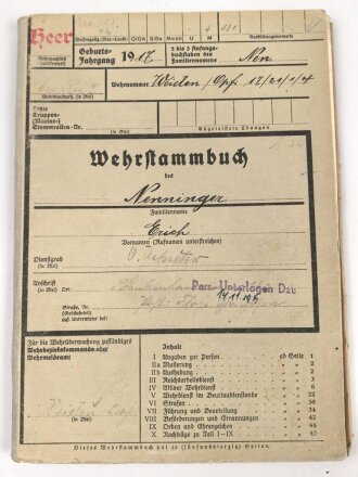 Heer, Wehrstammbuch eines Angehörigen zunächst...