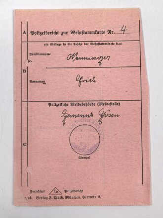 Heer, Wehrstammbuch eines Angehörigen zunächst Artillerie Ersatz Abteilung Regensburg, danach weitere Artillereinheiten, Rußlandfeldzug, eingetragene Ostmedaille.