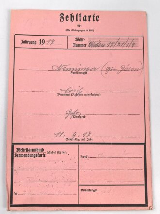 Heer, Wehrstammbuch eines Angehörigen zunächst Artillerie Ersatz Abteilung Regensburg, danach weitere Artillereinheiten, Rußlandfeldzug, eingetragene Ostmedaille.