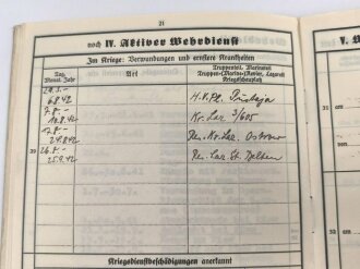 Heer, Wehrstammbuch eines Angehörigen zunächst Artillerie Ersatz Abteilung Regensburg, danach weitere Artillereinheiten, Rußlandfeldzug, eingetragene Ostmedaille.