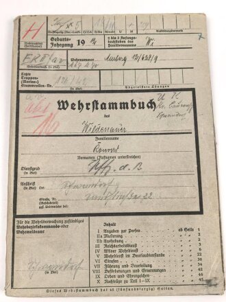 Heer, Wehrstammbuch eines Angehörigen  zunächst Infanterie Ersatz Btl 97 Eger, danach I.R. 163, entlassen am 14.12.42.