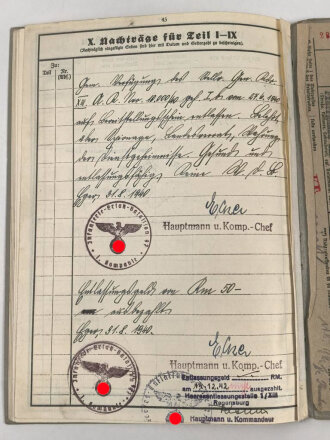 Heer, Wehrstammbuch eines Angehörigen  zunächst Infanterie Ersatz Btl 97 Eger, danach I.R. 163, entlassen am 14.12.42.