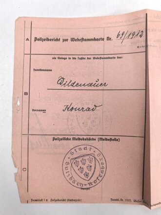Heer, Wehrstammbuch eines Angehörigen  zunächst Infanterie Ersatz Btl 97 Eger, danach I.R. 163, entlassen am 14.12.42.
