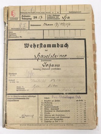 Heer, Wehrstammbuch eines Angehörigen im Infanterie...