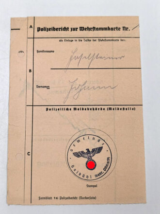 Heer, Wehrstammbuch eines Angehörigen im Infanterie Regiment 41 Amberg.