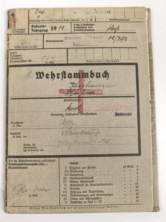 Heer, Wehrstammbuch eines Angehörigen zunächst Erg. Komp. Amberg, dann Infanterie Regiment 481 und 456, Landesschützen Batl.514.