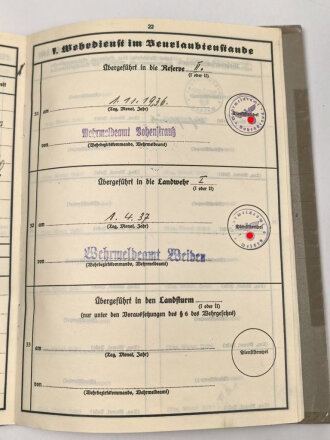 Heer, Wehrstammbuch eines Angehörigen zunächst Erg. Komp. Amberg, dann Infanterie Regiment 481 und 456, Landesschützen Batl.514.