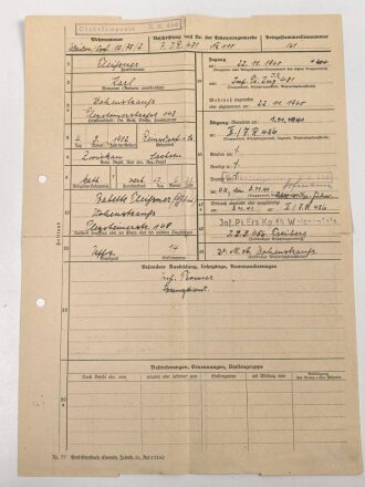 Heer, Wehrstammbuch eines Angehörigen zunächst Erg. Komp. Amberg, dann Infanterie Regiment 481 und 456, Landesschützen Batl.514.