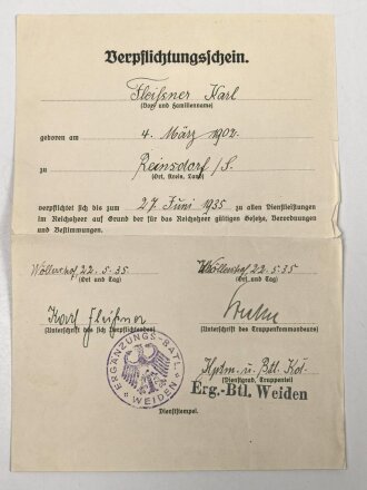 Heer, Wehrstammbuch eines Angehörigen zunächst Erg. Komp. Amberg, dann Infanterie Regiment 481 und 456, Landesschützen Batl.514.