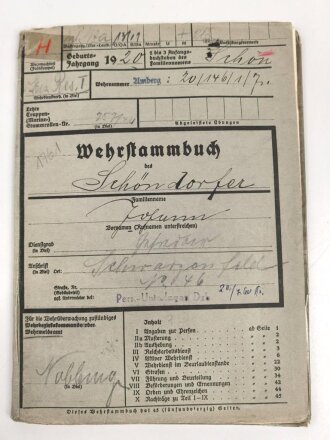 Heer, Wehrstammbuch eines Angehörigen zunächst Pionier Ersatz Btl. 46 Regensburg, danach verschiedene Grenadier und Pionier Einheiten.