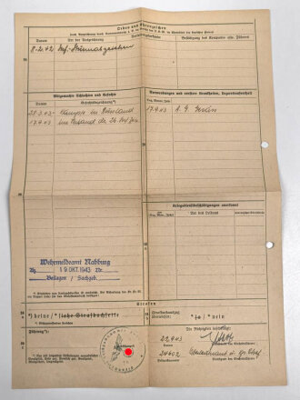 Heer, Wehrstammbuch eines Angehörigen zunächst Pionier Ersatz Btl. 46 Regensburg, danach verschiedene Grenadier und Pionier Einheiten.