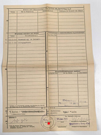 Heer, Wehrstammbuch eines Angehörigen zunächst Pionier Ersatz Btl. 46 Regensburg, danach verschiedene Grenadier und Pionier Einheiten.