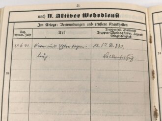 Heer, Wehrstammbuch eines Angehörigen zunächst Infanterie Ersatz Btl. 21 Fürth., danach weiter Infanterieeinheiten, Ab Oktober 1942 beim Wehrbezirkskommando Fürth.