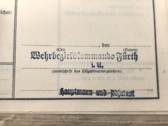 Heer, Wehrstammbuch eines Angehörigen zunächst Infanterie Ersatz Btl. 21 Fürth., danach weiter Infanterieeinheiten, Ab Oktober 1942 beim Wehrbezirkskommando Fürth.