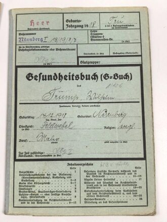 Heer, Wehrstammbuch eines Angehörigen zunächst Infanterie Ersatz Btl. 21 Fürth., danach weiter Infanterieeinheiten, Ab Oktober 1942 beim Wehrbezirkskommando Fürth.