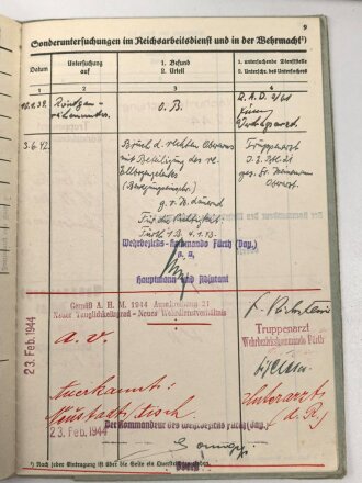 Heer, Wehrstammbuch eines Angehörigen zunächst Infanterie Ersatz Btl. 21 Fürth., danach weiter Infanterieeinheiten, Ab Oktober 1942 beim Wehrbezirkskommando Fürth.