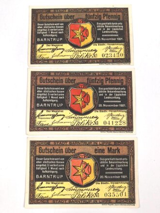Stadt Brárntrup in Lippe, 3 Notgeldscheine