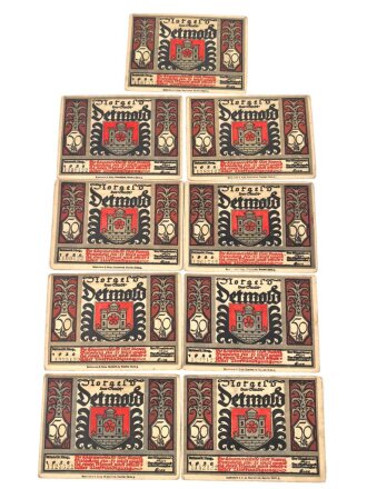 Detmold,  9 Notgeldscheine