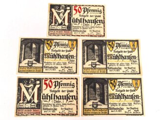 Mühlhausen, 5 Notgeldscheine