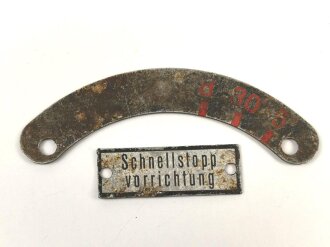 Luftwaffe , Beschilderung Bf109 " Schnellstoppvorrichtung " und Drehzahlbegrenzung. Original