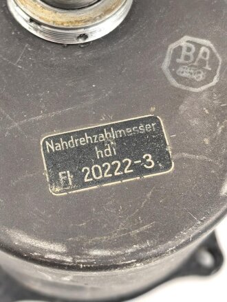 Luftwaffe, Nah-Drehzahlmesser Fl 20222-3, Funktion nicht geprüft.Eingebaut in: z.B. Messerschmitt Bf 109, Focke-Wulf FW 19