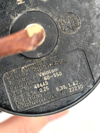 Luftwaffe, Fahrtmesser Fl 22231, 80-750km, Baujahr 1942 ,  Funktion nicht geprüft