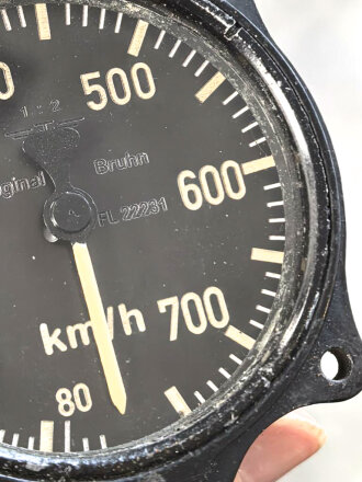Luftwaffe, Fahrtmesser Fl 22231, 80-750km, Baujahr 1942 ,  Funktion nicht geprüft