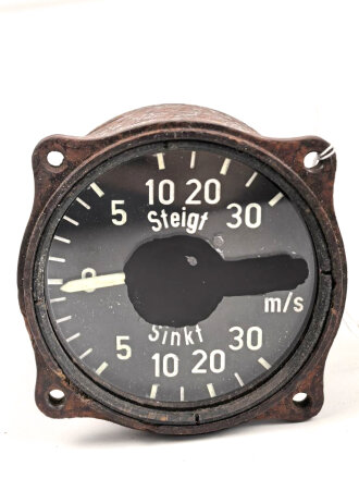 Luftwaffe, Variometer Fl 22386, verbaut in Messerschmitt Bf 109 K-4, Me 262, Arado Ar 234, Fw 190,  Restaurierter Bodenfund, Blatt Nachbau, Funktion nicht geprüft
