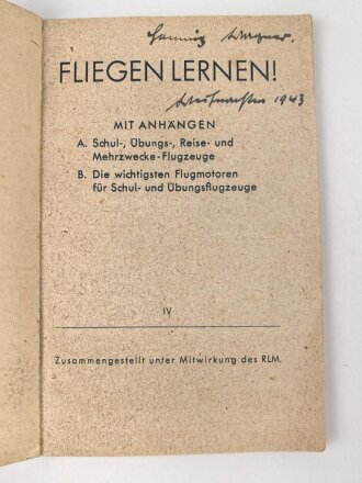"Fliegen lernen!" datiert 1943, 111 Seiten, DIN...