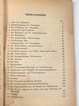 "Wetterkunde für Flieger und Freunde der Luftfahrt" Band 20, datiert 1939, 113 Seiten, kleiner als DIN A5, wasserschade
