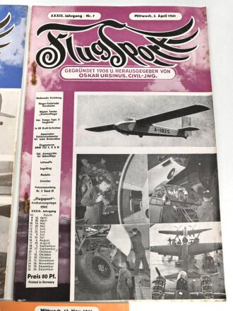 Fünf Ausgaben " Flugsport" jeweils von 1941