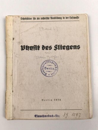 "Physik des Fliegens" datiert 1938, DIN A6, stark gebraucht