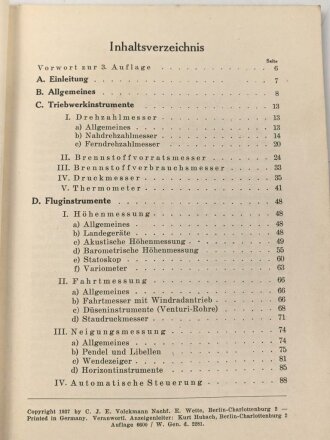 "Flugzeugbau und Luftfahrt Heft 20 - Flugzeug-Instrumente" 99 Seiten, DIN A5