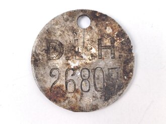 Werkzugangsmarke D.L.H. , wohl für Deutsche Lufthansa. Ungereinigtes Stück, Durchmesser 45mm