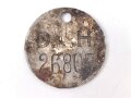 Werkzugangsmarke D.L.H. , wohl für Deutsche Lufthansa. Ungereinigtes Stück, Durchmesser 45mm