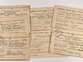 Sechs Kriegsgefangenen Postbelege eines im russischen Lager 7445  inhaftierten.