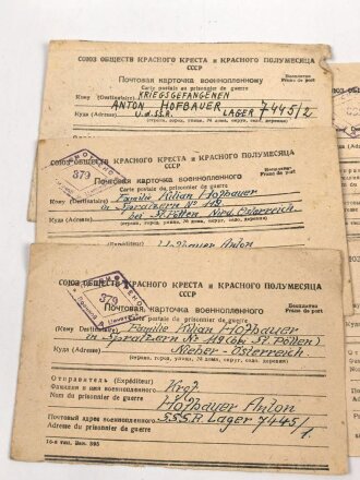 Sechs Kriegsgefangenen Postbelege eines im russischen Lager 7445  inhaftierten.