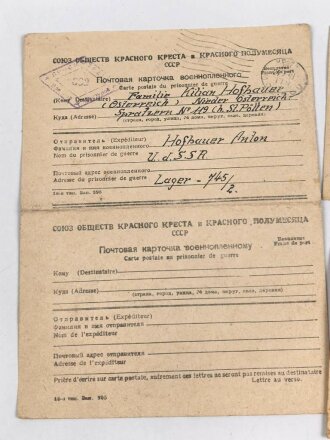 Sechs Kriegsgefangenen Postbelege eines im russischen Lager 7445  inhaftierten.