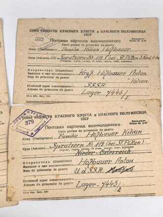 Sechs Kriegsgefangenen Postbelege eines im russischen Lager 7445  inhaftierten.