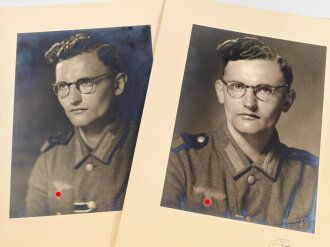 Paar großformatige Studioaufnahmen eines Angehörigen des Heeres. Gesamtmaß je 25 x 35cm