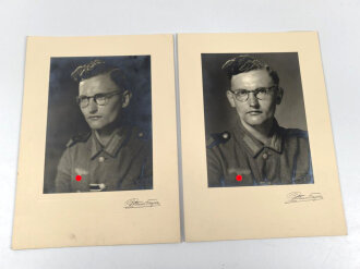 Paar großformatige Studioaufnahmen eines Angehörigen des Heeres. Gesamtmaß je 25 x 35cm