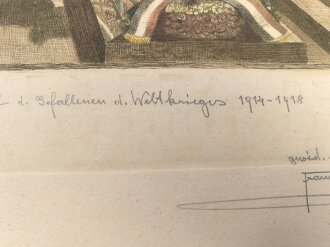 Original Radierung "Krypta Helden Denkmal für die Gefallenen des Weltkriegs 1914-1918" Signiert " Franz Xaver Thü 1935"  Sicherlich in Österreich. Maße 31 x 33cm