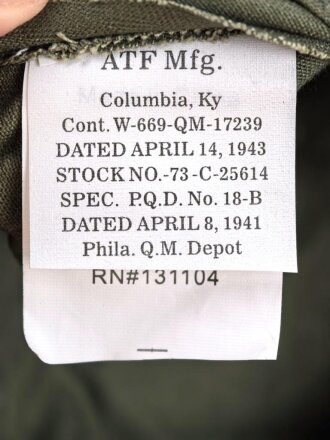 U.S. Army 2.Weltkrieg, Feldmütze, Cap HBT, Kopfgrösse gemessen 57, Neuzeitliche Sammleranfertigung von ATF