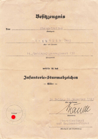 Nachlass eines Angehörigen Gebirgsjäger Regiment 138, Norwegen, Rußland