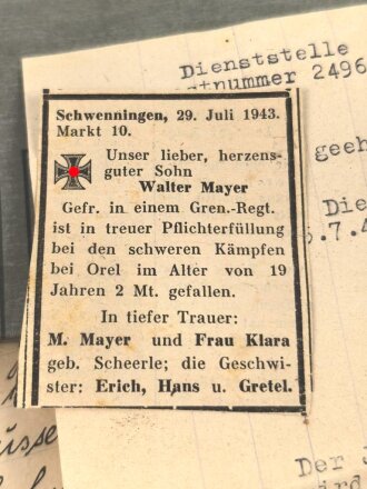 Nachlass eines Angehörigen Grenadier Regiment 587