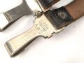 Querriemen / Sturmriemen für die Uniform der Parteiverbände. Schwarzes, weiches Leder, ungereinigt, Gesamtlänge 83cm