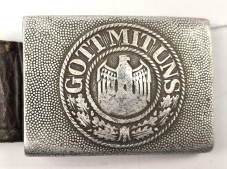 Koppelschloss für Mannschaften des Heeres. Aluminium, die Lederlasche datiert 1939. Entnazifiziert