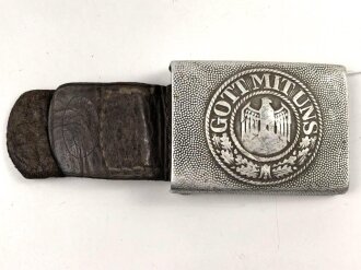Koppelschloss für Mannschaften des Heeres. Aluminium, die Lederlasche datiert 1939. Entnazifiziert