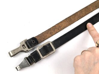 Querriemen / Sturmriemen für die Uniform der Parteiverbände. Schwarzes Leder, ungereinigt, Gesamtlänge 76m