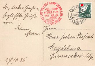 "Luftschiff Graf Zeppelin, Fahrt zur Leipziger Messe 1936" Sonderstempel auf Ansichtskarte